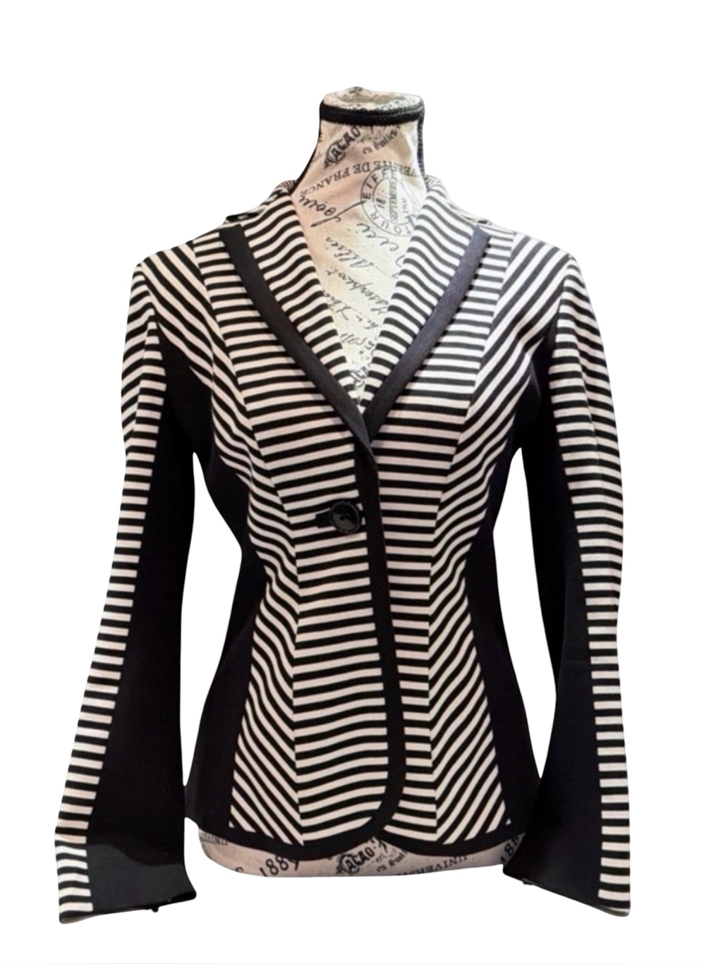 Iris Black White Striped Sculpted Blazer Size 4 Architectural Tailored Like-New